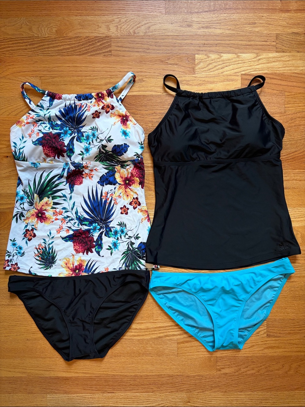 Hapari Multi Floral & Black Tankini Sets w/ Turquoise Briefs (selling together)